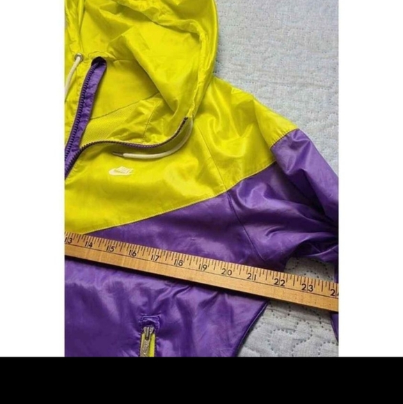 NIKE Windrunner Jacket Women's Large Hooded Purple Neon Yellow Colorblock Lined - Picture 5 of 8